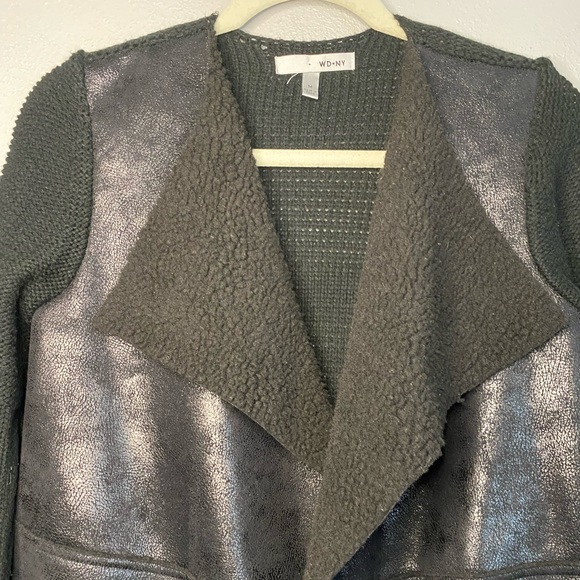 Sweater Jacket Womens Size Medium Open Front Mixed Fabric Cozy Winter Fall - Picture 2 of 9